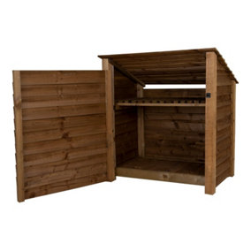 Wooden tool store (roof sloping back), garden storage with shelf W-119cm, H-126, D-88cm - brown finish
