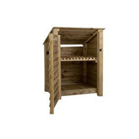 Wooden tool store (roof sloping back), garden storage with shelf W-99cm, H-126, D-88cm - natural (light green) finish