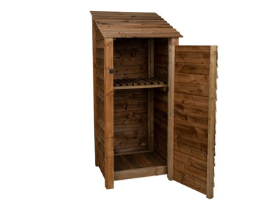 Wooden tool store with storage shelf, garden storage W-79cm, H-180cm, D-88cm - brown finish