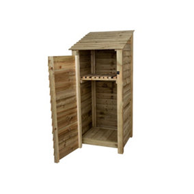 Wooden tool store with storage shelf, garden storage W-79cm, H-180cm, D-88cm - natural (light green) finish