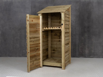 Wooden tool store with storage shelf - 8