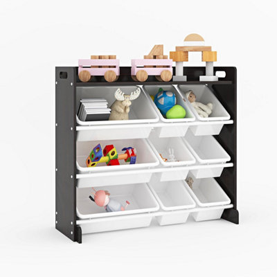 Wooden Toy Shelf Storage Organiser with 9 Removable Plastic Bins Kids ...