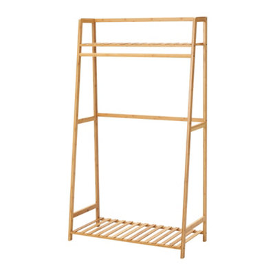 Wooden Trapezoid Clothes Rack with Shelves Natural - 3
