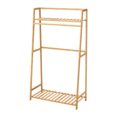Wooden Trapezoid Clothes Rack with Shelves Natural - 4