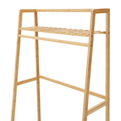 WOODEN TRAPEZOID CLOTHES RACK WITH SHELVES NATURAL