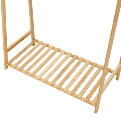 WOODEN TRAPEZOID CLOTHES RACK WITH SHELVES NATURAL