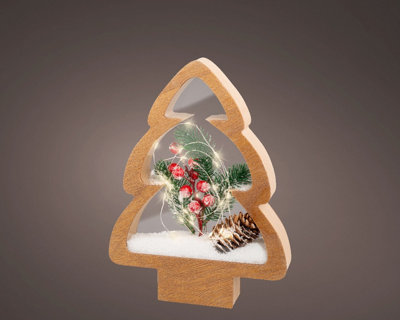 Wooden Tree Ornament Christmas Light Decoration Tree Frame Berry Foliage 28cm