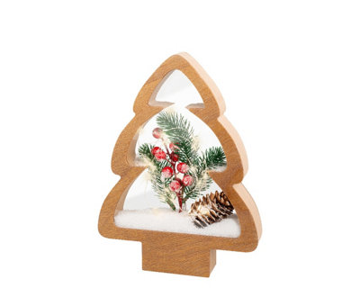 Wooden Tree Ornament Christmas Light Decoration Tree Frame Berry Foliage 28cm