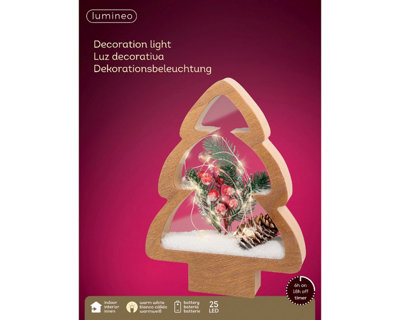 Wooden Tree Ornament Christmas Light Decoration Tree Frame Berry Foliage 28cm