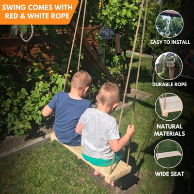 Wooden Tree Swing Seat 70cm Long for Indoor Or Outdoor - Perfect For Kids Teens & Adults - Garden Seat Set With Rope & Wide Seat