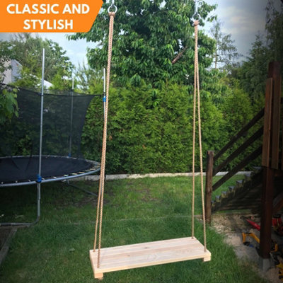Wooden Tree Swing Seat 70cm Long for Indoor Or Outdoor - Perfect For Kids Teens & Adults - Garden Seat Set With Rope & Wide Seat