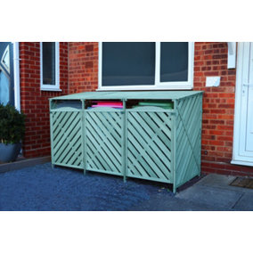 Wooden Triple Wheelie Bin Storage - Green