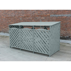 Wooden Triple Wheelie Bin Storage - Grey