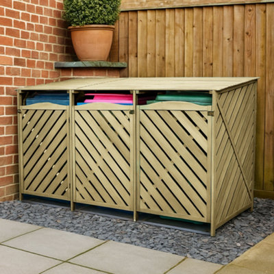 202m x 122m large wooden outdoor garden triple wheelie bin store