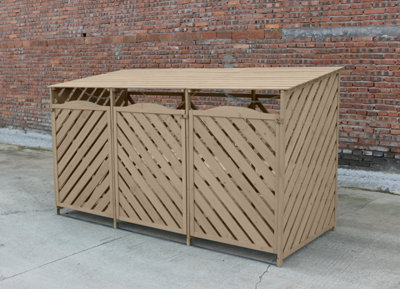 Wooden Triple Wheelie Bin Storage - Natural