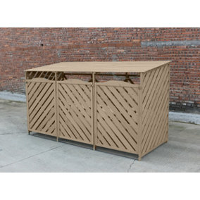 Wooden Triple Wheelie Bin Storage - Natural