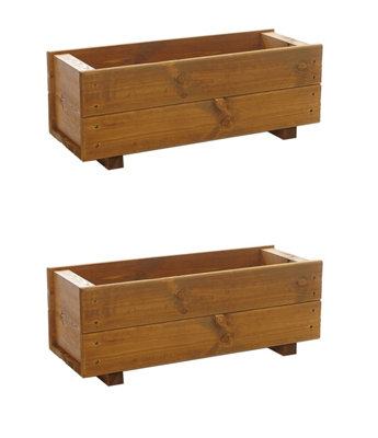 Wooden Trough Planters Container Plant Flower Boxes 60cm Set of 2