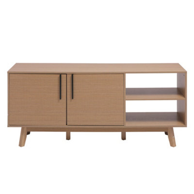 Wooden TV Stand with Storage Cabinet and Open Shelves