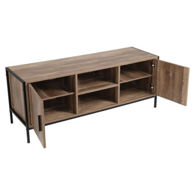 Wooden TV Unit,Industrial Style TV Cabinet,Metal Frame TV Furniture Stand Side Table with Storage Shelf