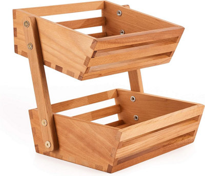 Wooden Two-Tier Vegetable Basket and Fruit Storage Rack - A Freestanding Countertop Basket for Kitchen Essentials.