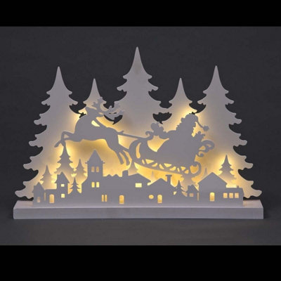 Wooden Village Silhouette with Santa Sleigh LED