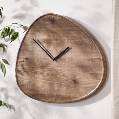 Wooden Wall Clock Mid-Century Modern Scandi Style Asymetrical Retro Style Analogue Clock