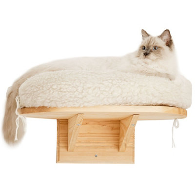 Wooden Wall Mounted Cat Bed With Extra Soft Cushion Cat Shelf Suitable For Large Pets up to 30kg Natural Wall Bed 50cm Wide DIY at B Q