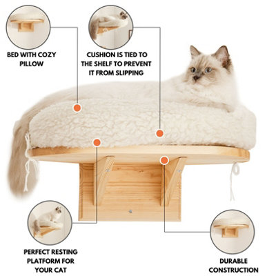 Wall Mount Large Cat Bed, Free Floating Design, Handmade Padded Plush Sherpa Pet Bed for Wall & Window, good Kitty Condo Furniture Play Accessory