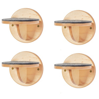 Wooden Wall Mounted Cat Steps Set Of 4 Natural Round Post Steps  with Felt Removable Cover - Durable Cat Wall Furniture