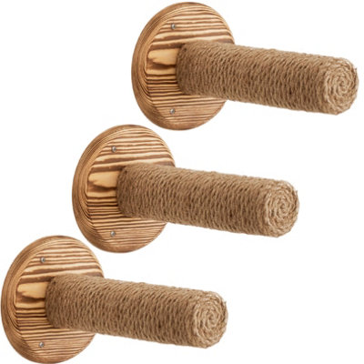 Wooden Wall Mounted Cat Steps Set Of 4 Natural Round Sisal Rope Post Steps - Durable Wood Stepper Cat Wall Furniture