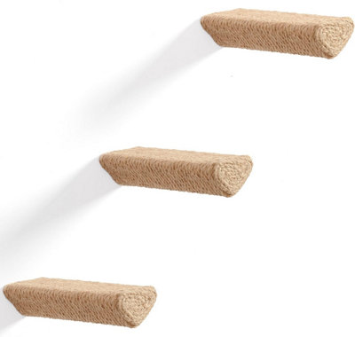 Wooden Wall Mounted Cat Steps Set Of 4 Triangle Shape Sisal Rope Post Steps - Durable Wood Stepper Cat Wall Furniture