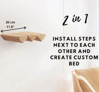 Wooden Wall Mounted Cat Steps Set Of 4 Triangle Shape Sisal Rope Post ...