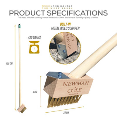 Wooden Weed Brush Wire Weeding Broom with Scraper - 3