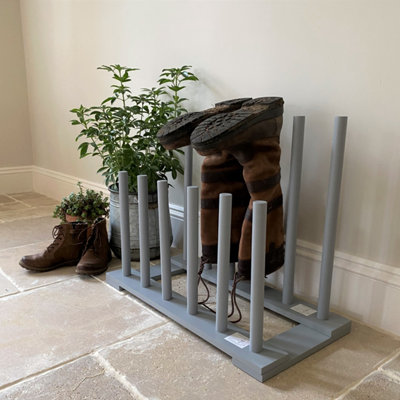 Wooden Welly Boot Rack Organiser in Light Grey (6 Pairs)