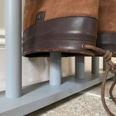 Wooden Welly Boot Rack Organiser in Light Grey (6 Pairs) - 5