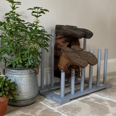 Wooden Welly Boot Rack Organiser in Light Grey (6 Pairs) - 6