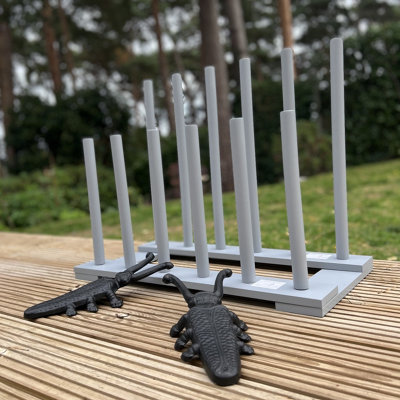 Wooden Welly Boot Rack Organiser in Light Grey with Two Cast Iron Beetle Boot Jacks - 3