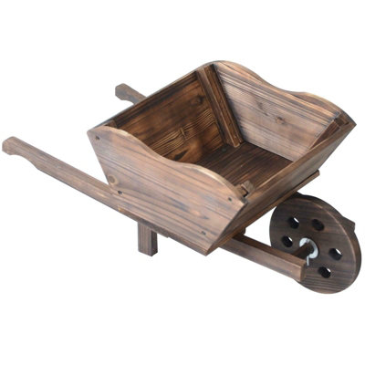 Wooden Wheel Barrow Planter Garden Plant Pot Stand Wood Raised Bed