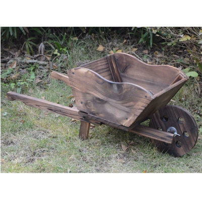 Wooden Wheel Barrow Planter Garden Plant Pot Stand Wood Raised Bed