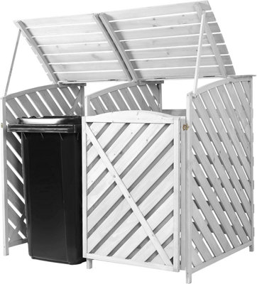 Wooden Wheelie Bin Storage White Garden Store Lockable Rubbish Cover