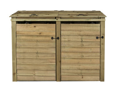 Wooden Wheelie Bin Store (Double, Light green (Natural), With Recycling Shelf)