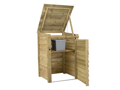 Wooden Wheelie Bin Store (Single, Light green (Natural), With Recycling Shelf)