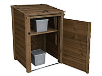 Wooden Wheelie Bin Store (Single, Rustic Brown, With Recycling Shelf)
