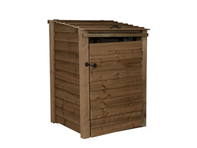 Wooden Wheelie Bin Store (Single, Rustic Brown, With Recycling Shelf)