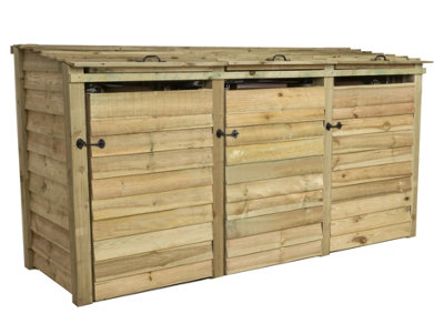 Wooden Wheelie Bin Store (Triple, Light green (Natural)