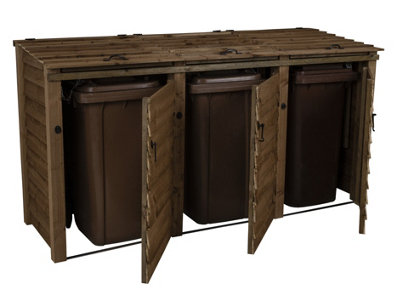 Wooden Wheelie Bin Store (Triple, Rustic Brown)