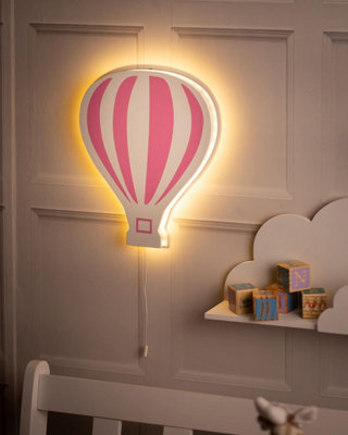 Wooden White and Pink LED Night Light Childrens Room Battery Powered Light