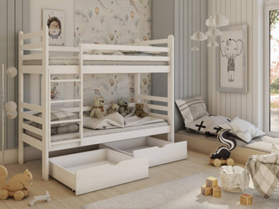 Wooden White Bunk Bed Patryk with Storage W1980mm x H1610mm x D980mm