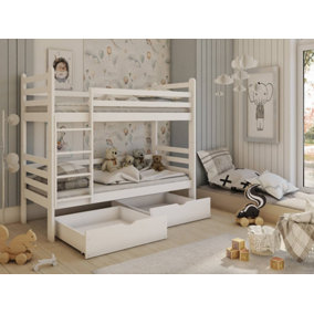 Wooden White Bunk Bed Patryk with Storage W1980mm x H1610mm x D980mm