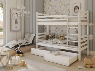 Wooden White Bunk Bed Patryk with Storage W1980mm x H1610mm x D980mm